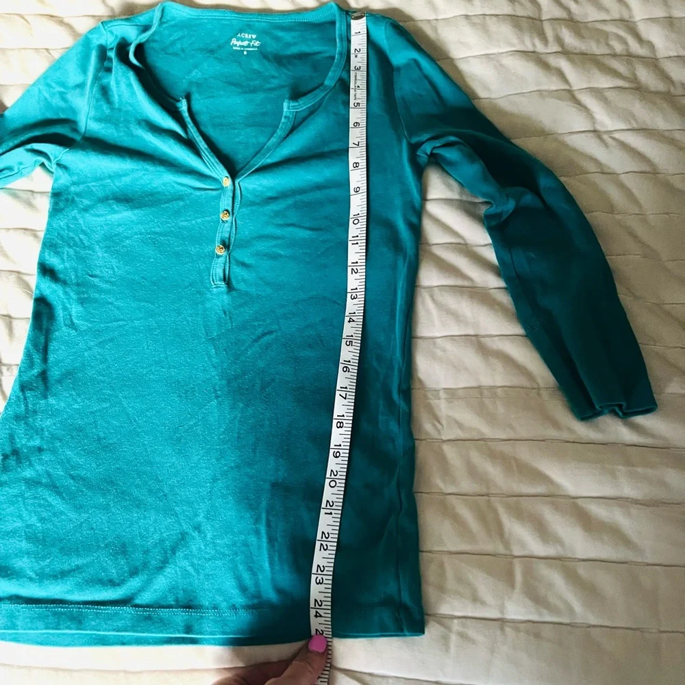 J. Crew Perfect Fit Teal Long Sleeve Henley Top size Small